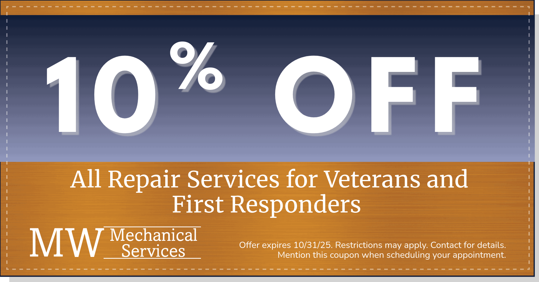 10% Off all repair services for veterans and first responders