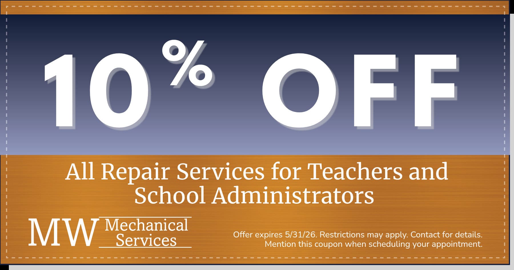 10% off all repair services for teachers and administrators